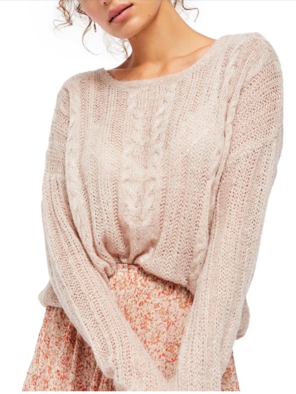 Free People Semi-Sheer Cable Knit Sweater